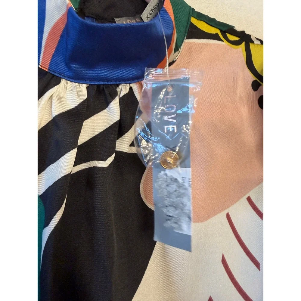 LOVE X DESIGN Bold Floral Print Mock Neck Puff Sleeve Cropped‎ Blouse XS - Picture 5 of 8